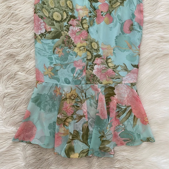 Eliza J Min Blue Pink Floral Sleeveless V-Neck Faux Wrap Front Ruffle Midi Dress - Picture 10 of 13